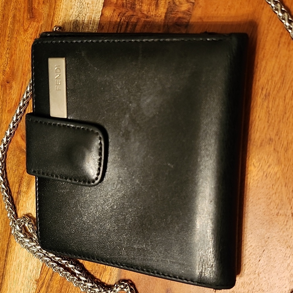 Fendi Black Leather Bi Fold Unisex Wallet